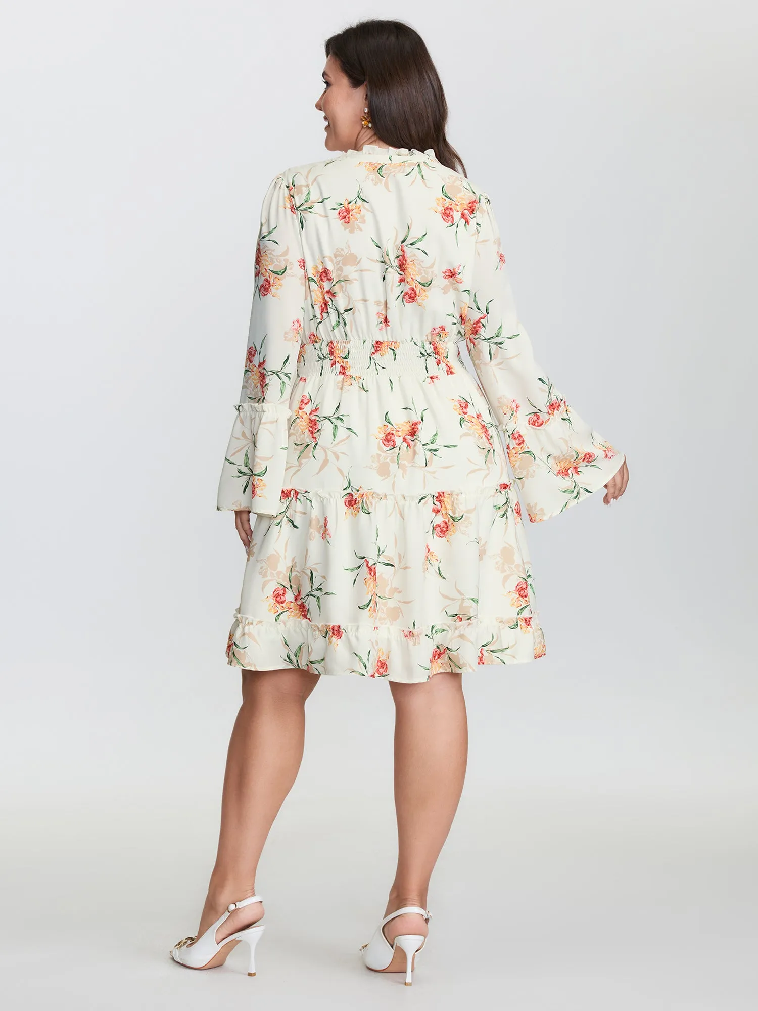 Floral Print Shirred Waist Ruffled Edge Midi Dress sold by Bloomchic product image thumbnail 4