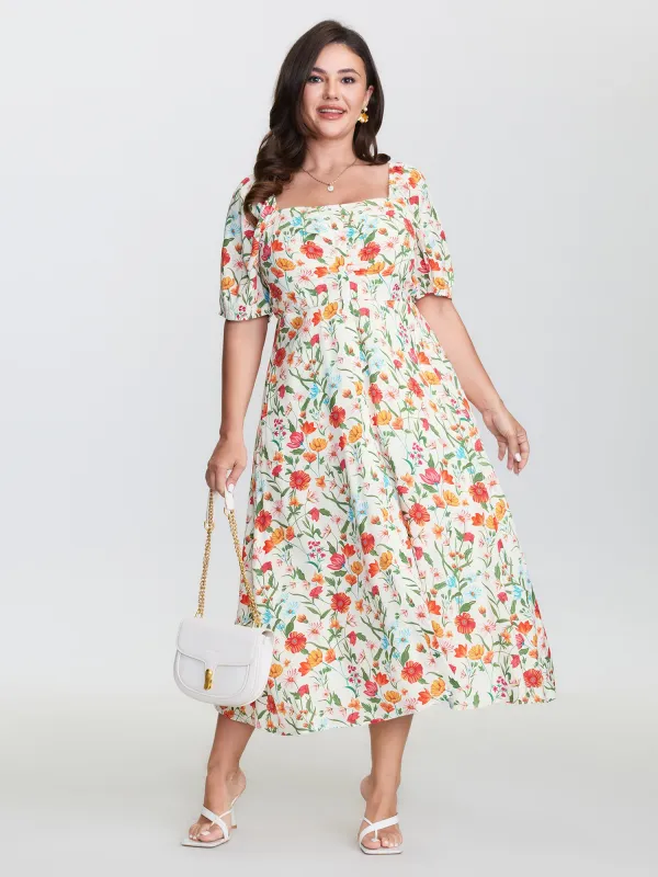 Floral Print Button Placket Maxi Dress sold by Bloomchic