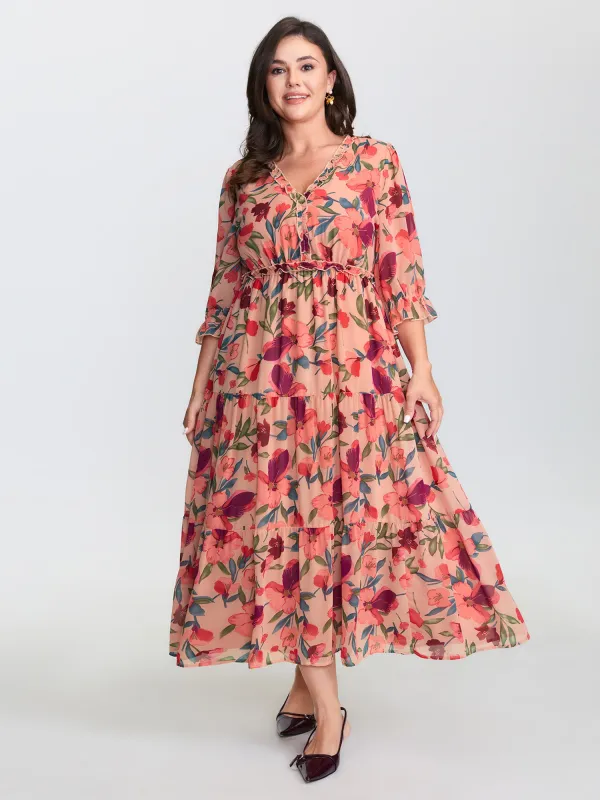 Romantic Floral Print Ruffled Edge Maxi Dress sold by Bloomchic