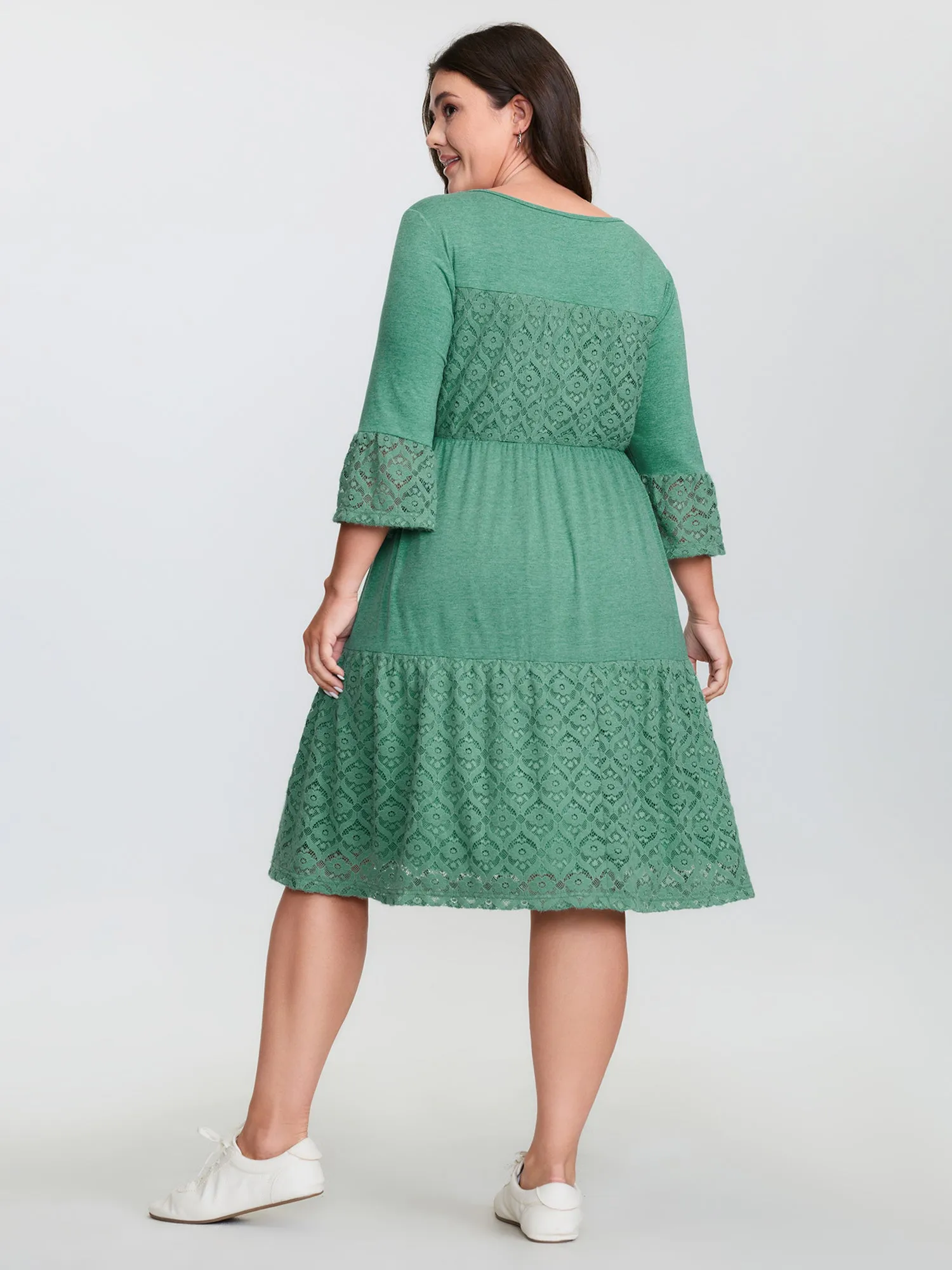 Lace Trim Tiered Sheer Sleeve Midi Dress sold by Bloomchic product image thumbnail 5