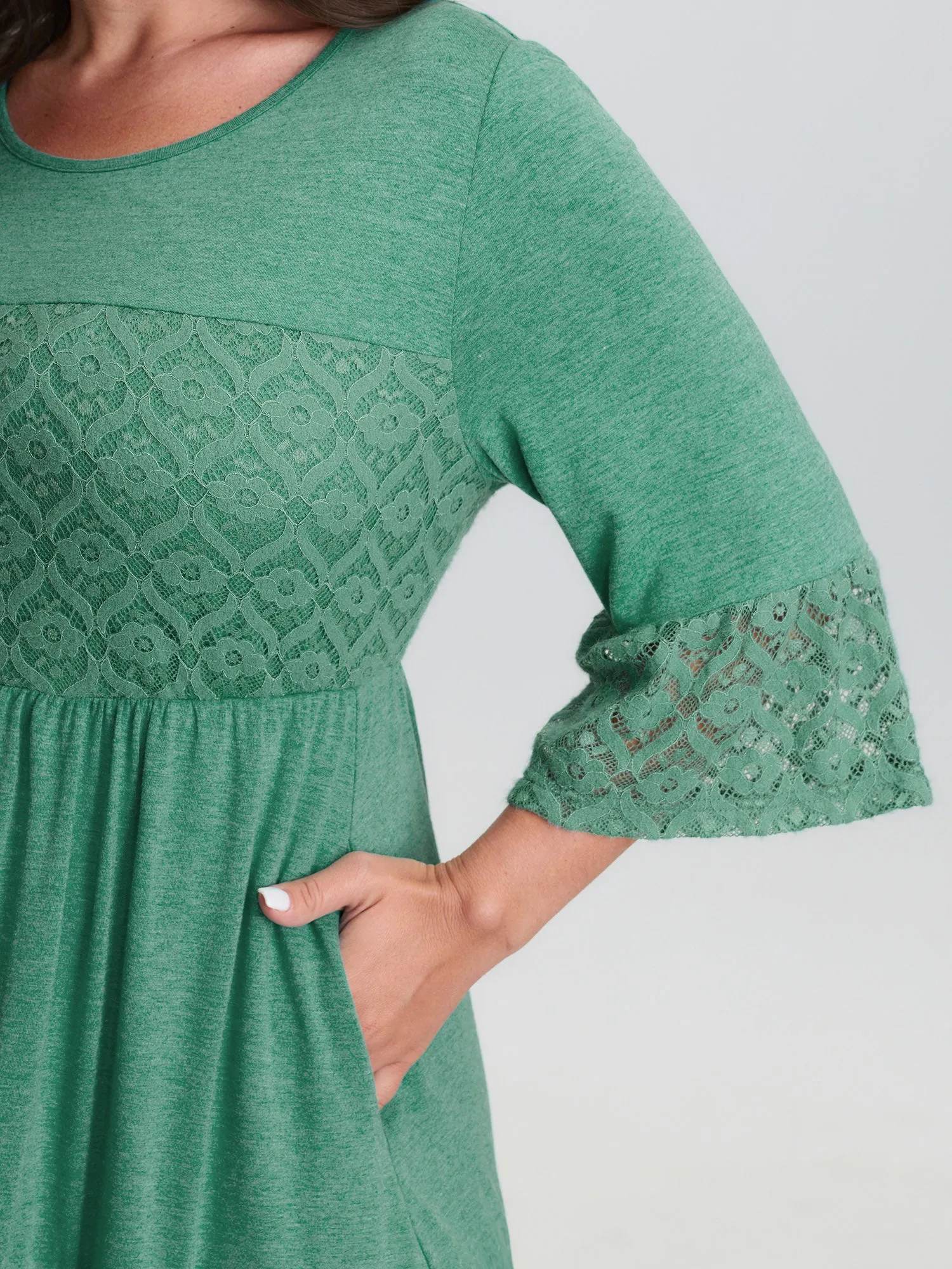 Lace Trim Tiered Sheer Sleeve Midi Dress sold by Bloomchic product image thumbnail 4