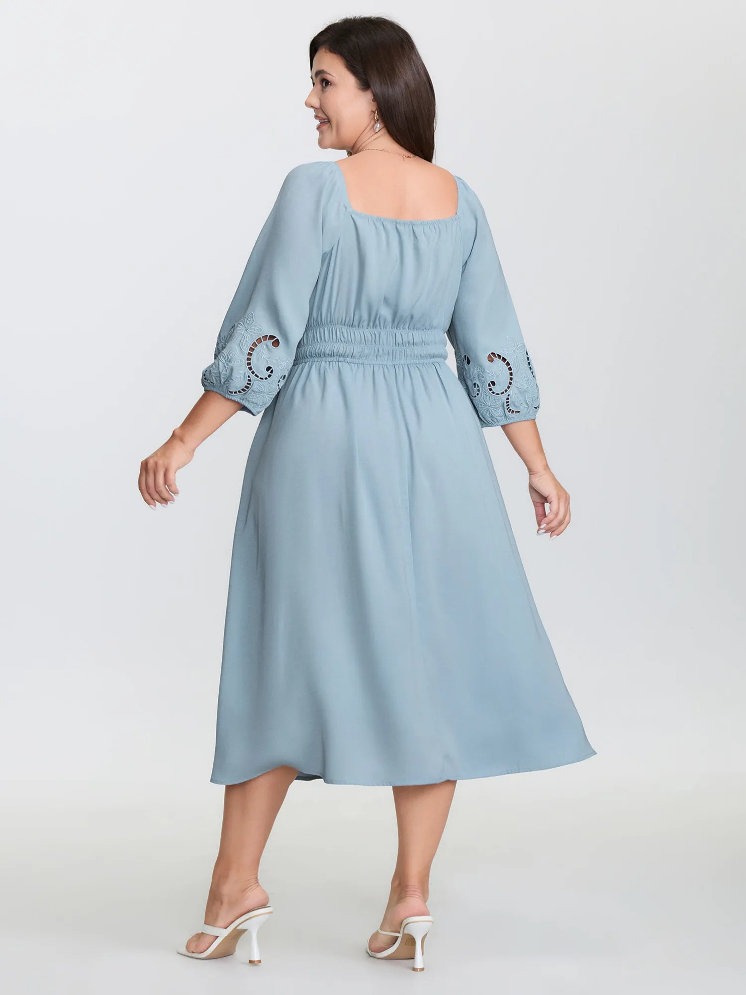 Floral Cut-Out Embroidery Stretchy Waist Midi Dress sold by Bloomchic product image thumbnail 5