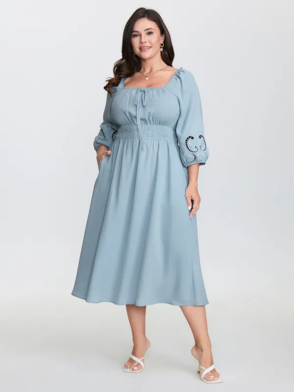 Floral Cut-Out Embroidery Stretchy Waist Midi Dress sold by Bloomchic