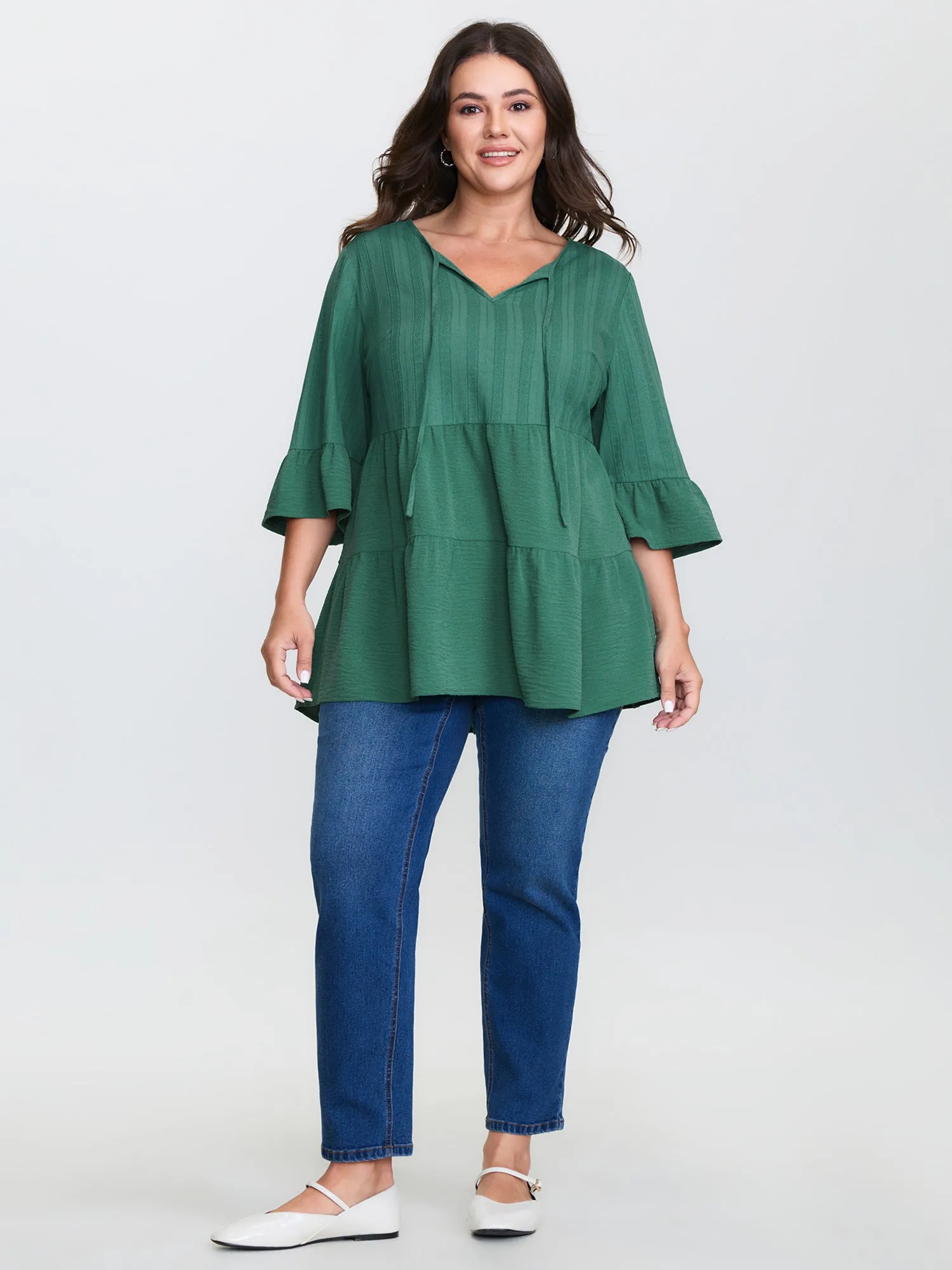 Textured Tiered Neck-Tie Blouse sold by Bloomchic product image thumbnail 3