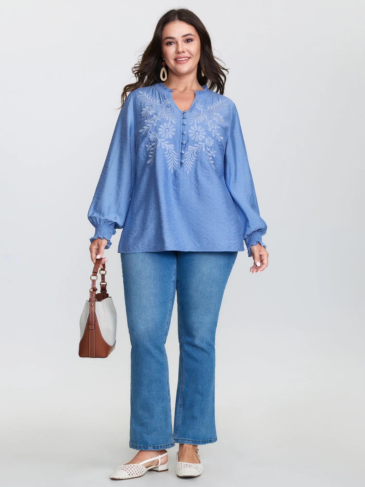 Floral Embroidery Button Detail Blouse sold by Bloomchic product image thumbnail 3