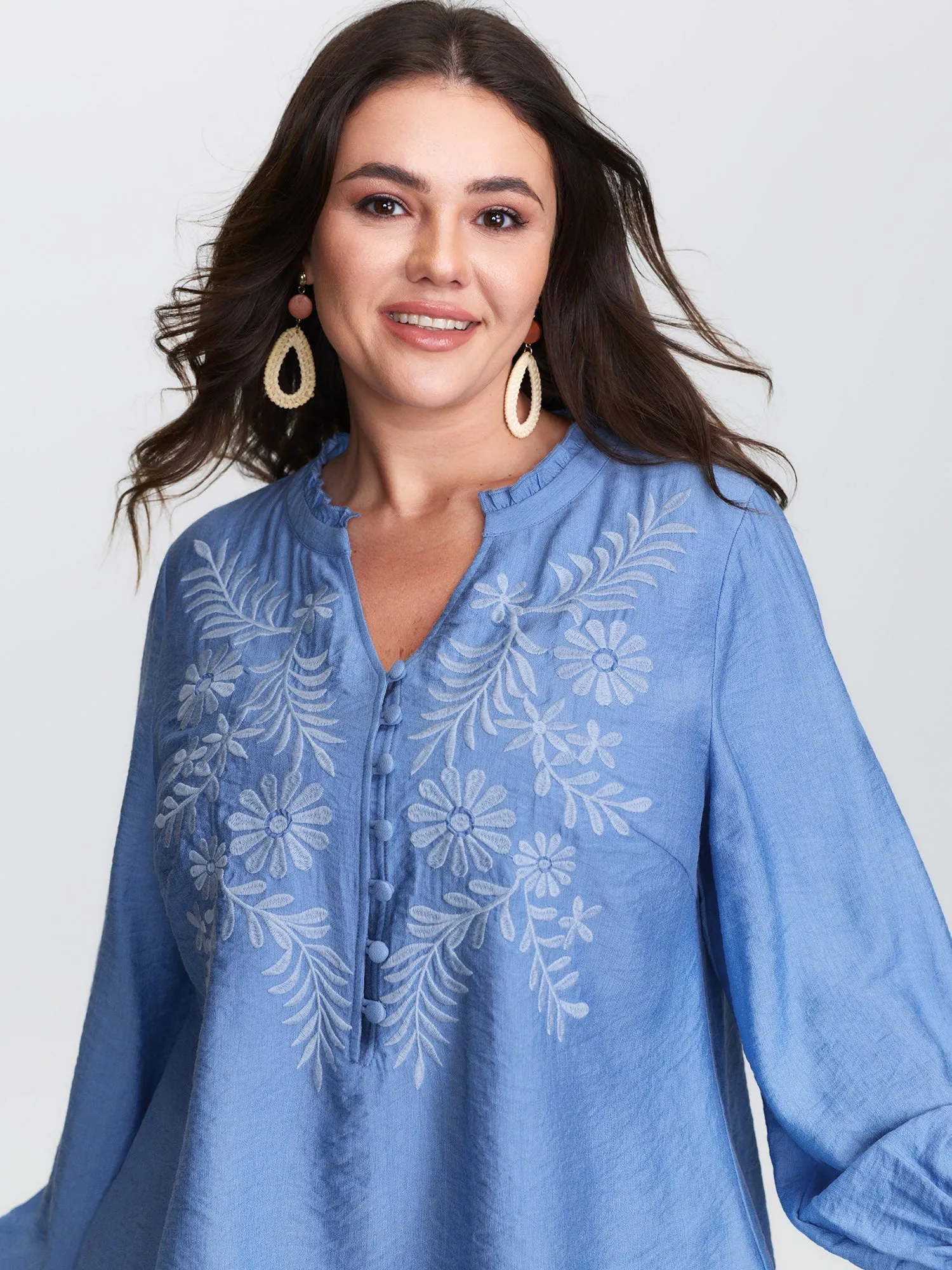 Floral Embroidery Button Detail Blouse sold by Bloomchic product image thumbnail 2