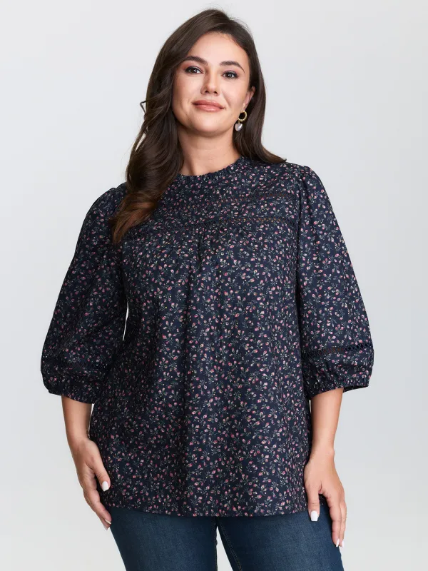 Pure Cotton Floral Lace Trim Blouse sold by Bloomchic