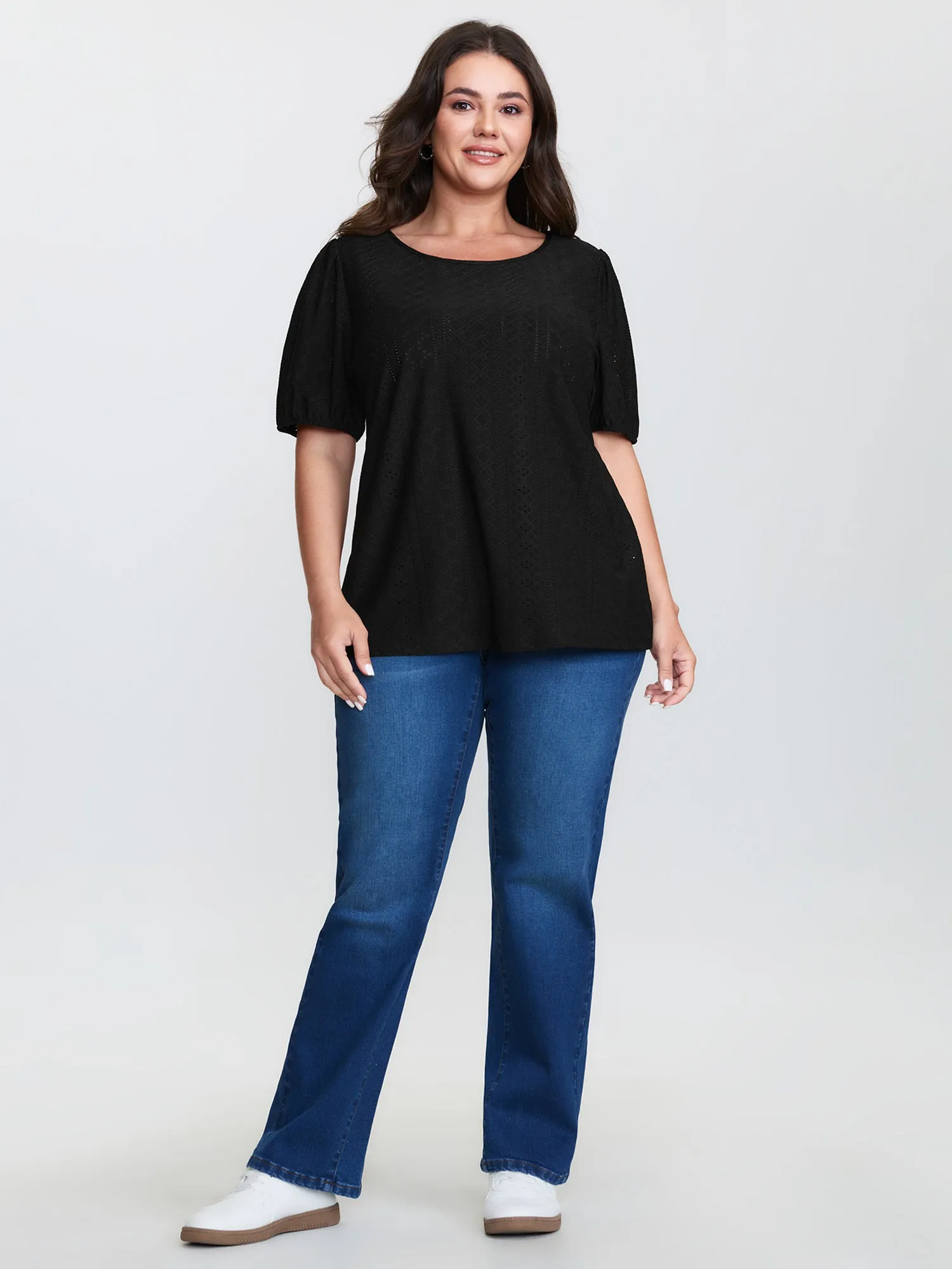 Textured Puffy Sleeve Round Neck T-Shirt sold by Bloomchic product image thumbnail 3