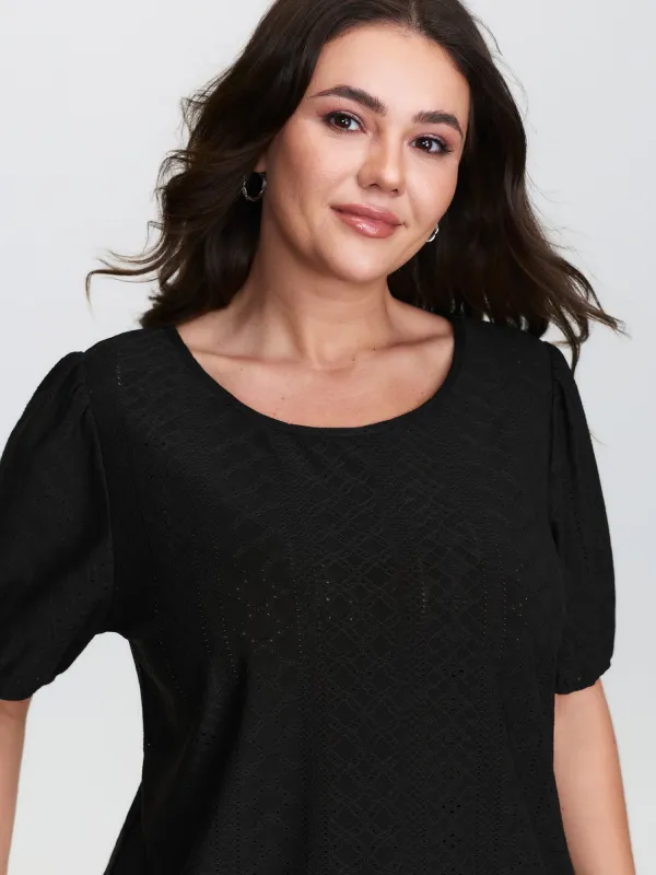 Textured Puffy Sleeve Round Neck T-Shirt sold by Bloomchic