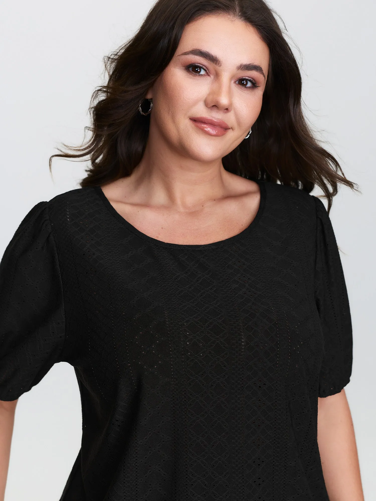 Textured Puffy Sleeve Round Neck T-Shirt sold by Bloomchic