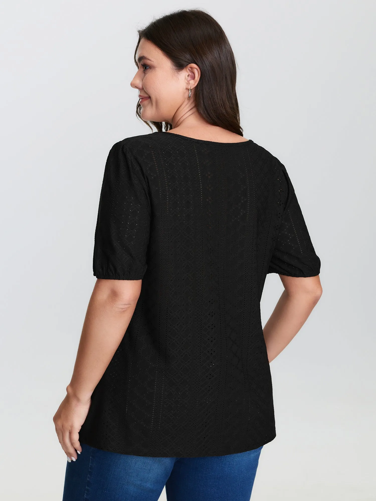 Textured Puffy Sleeve Round Neck T-Shirt sold by Bloomchic product image thumbnail 4