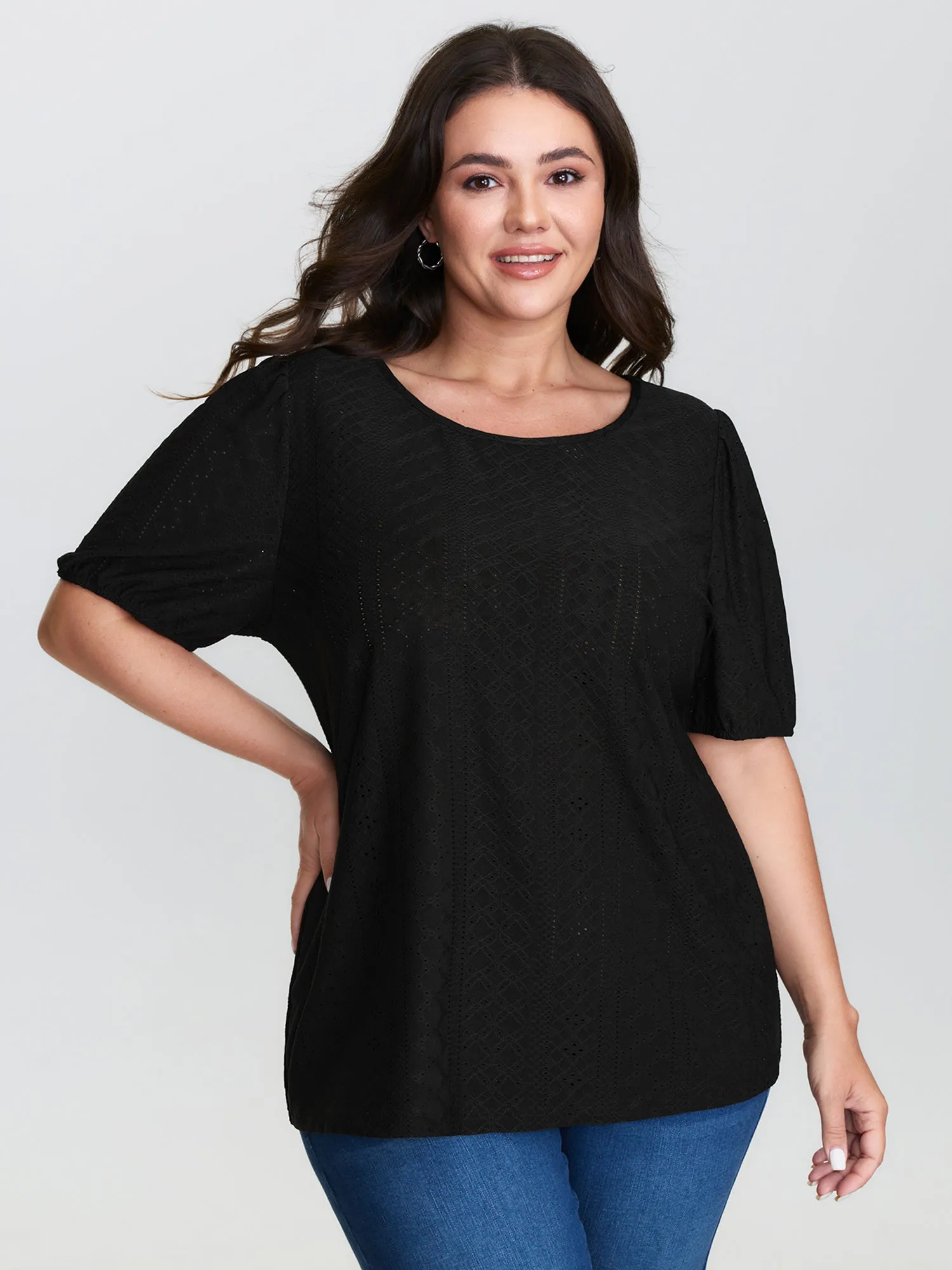 Textured Puffy Sleeve Round Neck T-Shirt sold by Bloomchic product image thumbnail 2