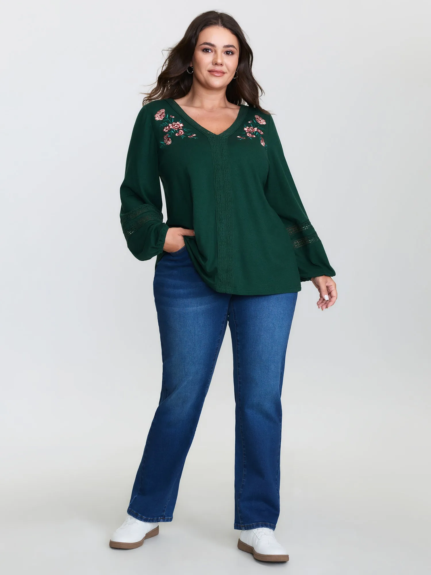 Sweet Floral Embroidery Lace Trim T-Shirt sold by Bloomchic product image thumbnail 3