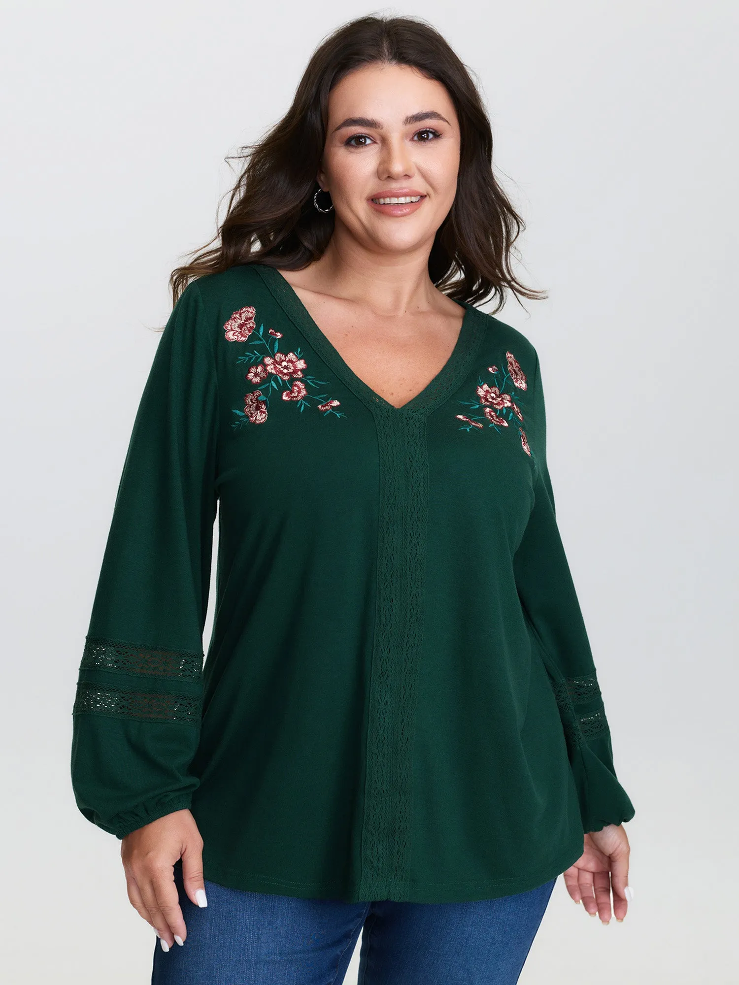 Sweet Floral Embroidery Lace Trim T-Shirt sold by Bloomchic