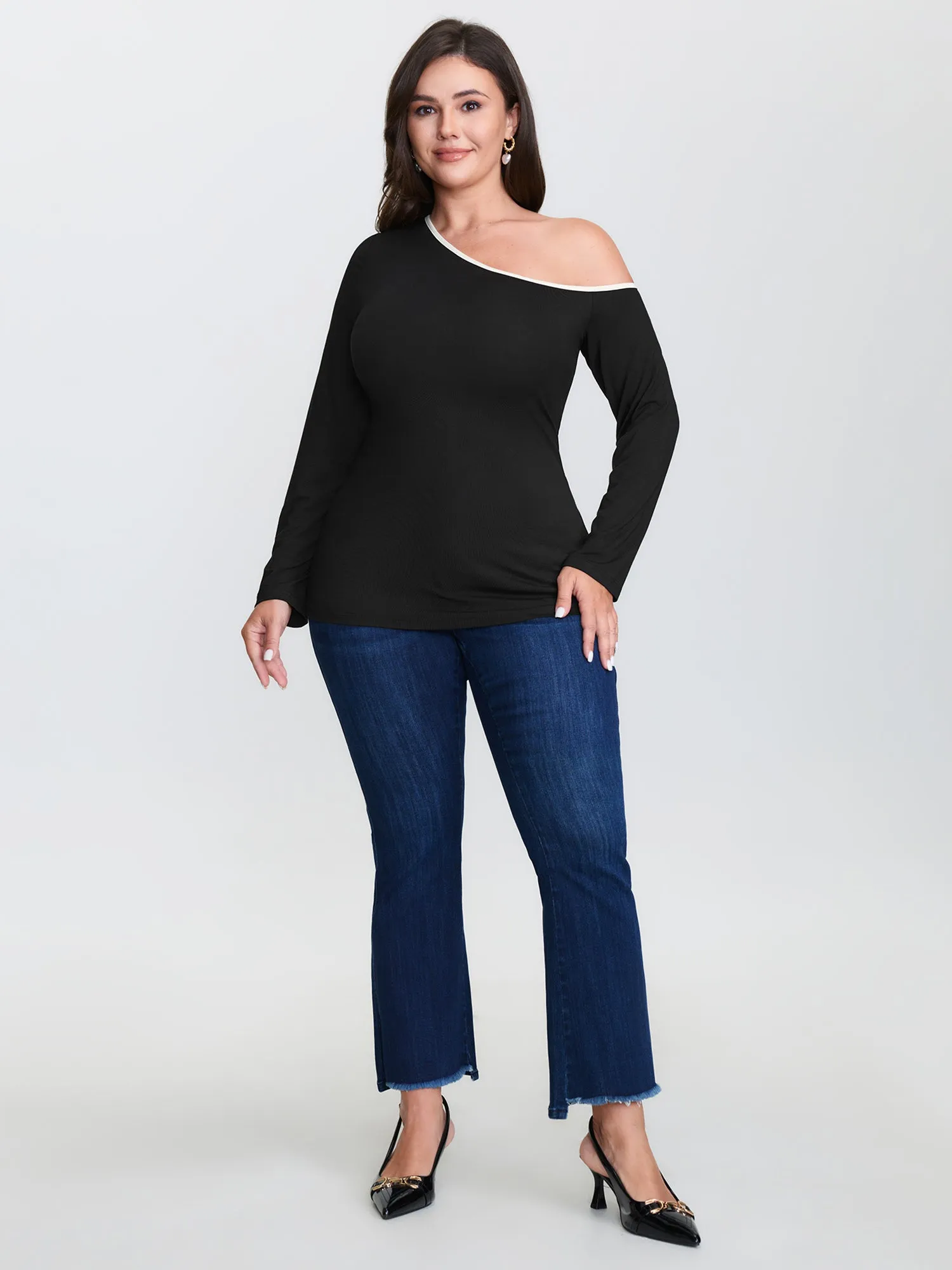 Supersoft Stretchy One-Shoulder T-Shirt sold by Bloomchic product image thumbnail 3