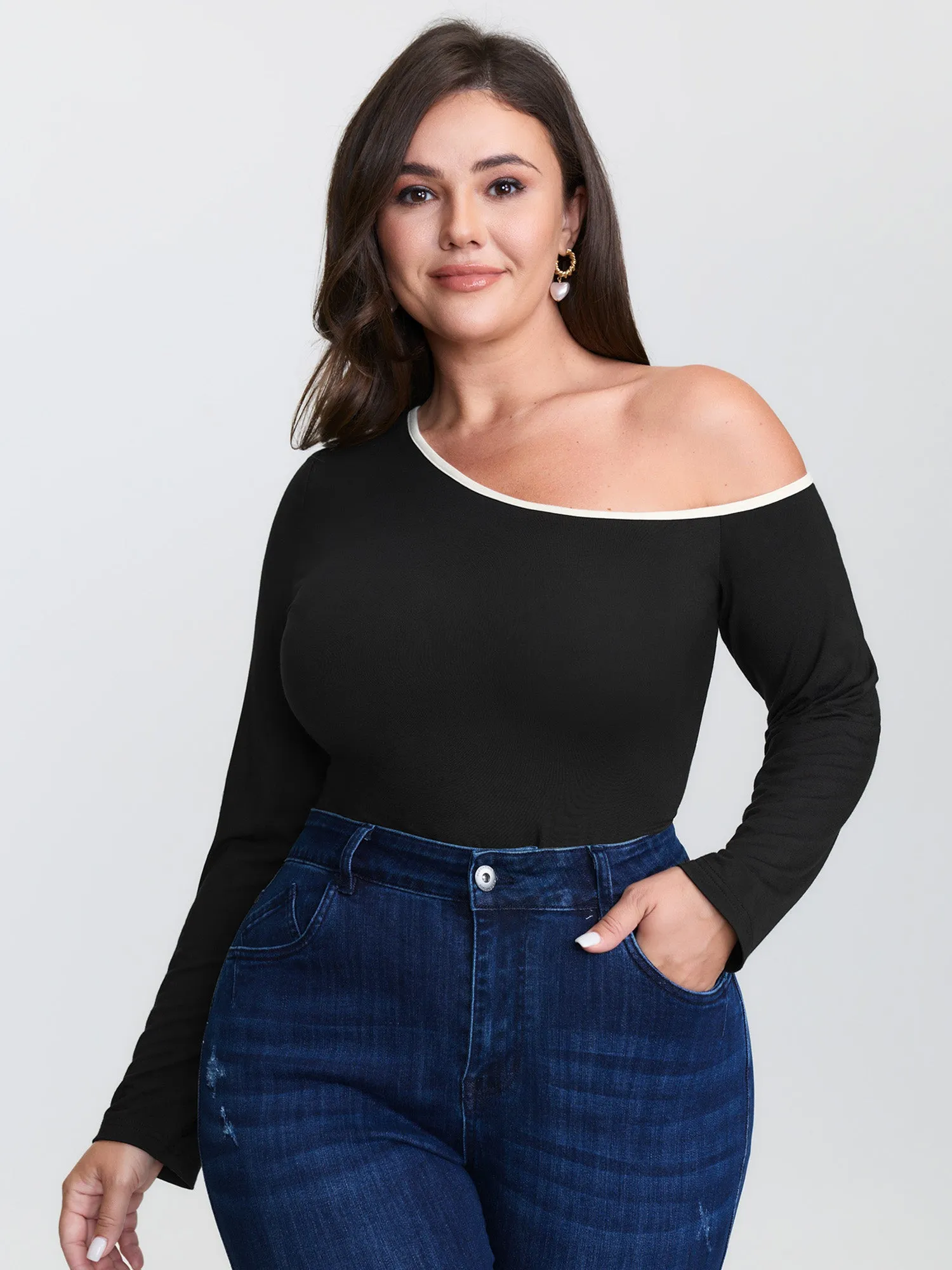 Supersoft Stretchy One-Shoulder T-Shirt sold by Bloomchic product image thumbnail 2