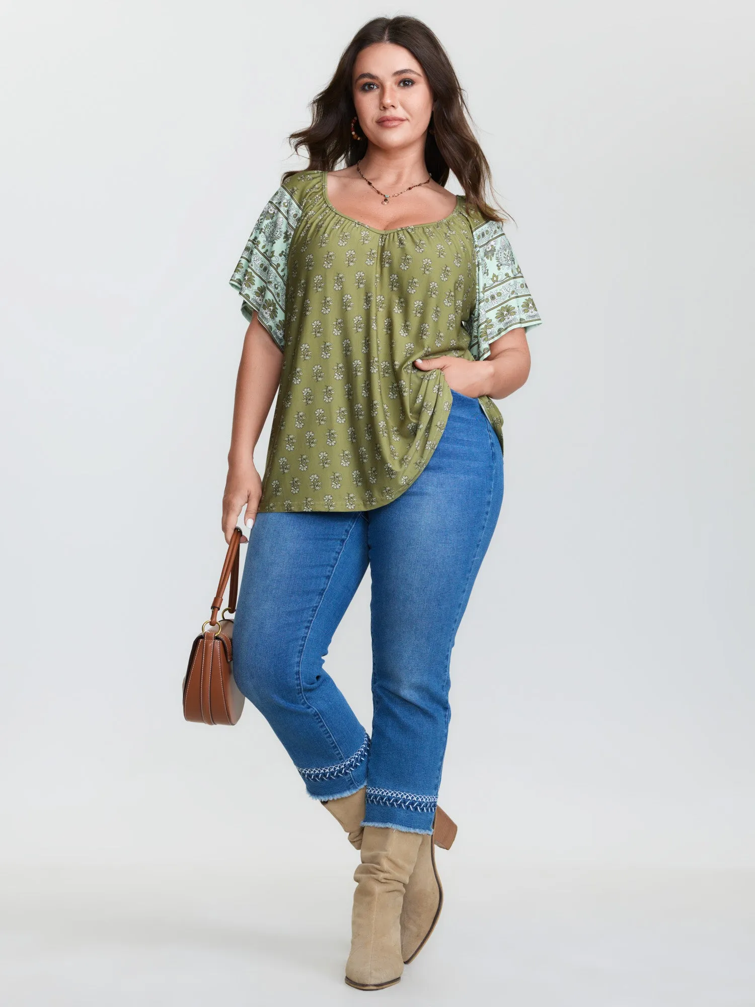 Supersoft Floral Print Flared Sleeve Pleated Knit Top sold by Bloomchic product image thumbnail 3