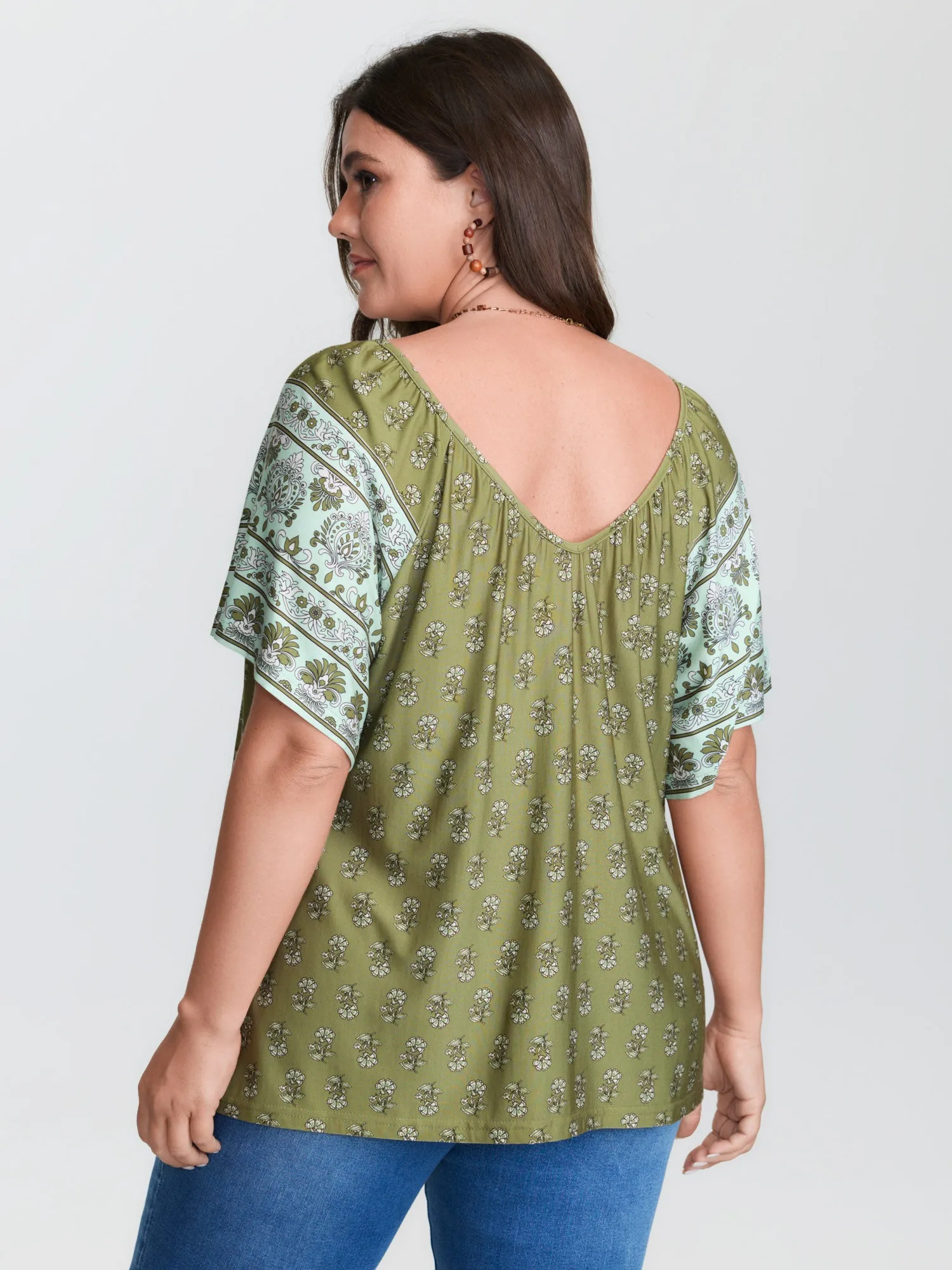 Supersoft Floral Print Flared Sleeve Pleated Knit Top sold by Bloomchic product image thumbnail 4