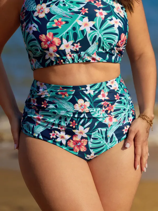 Tropical Floral Print Shrink Pleat Swim Bottoms sold by Bloomchic