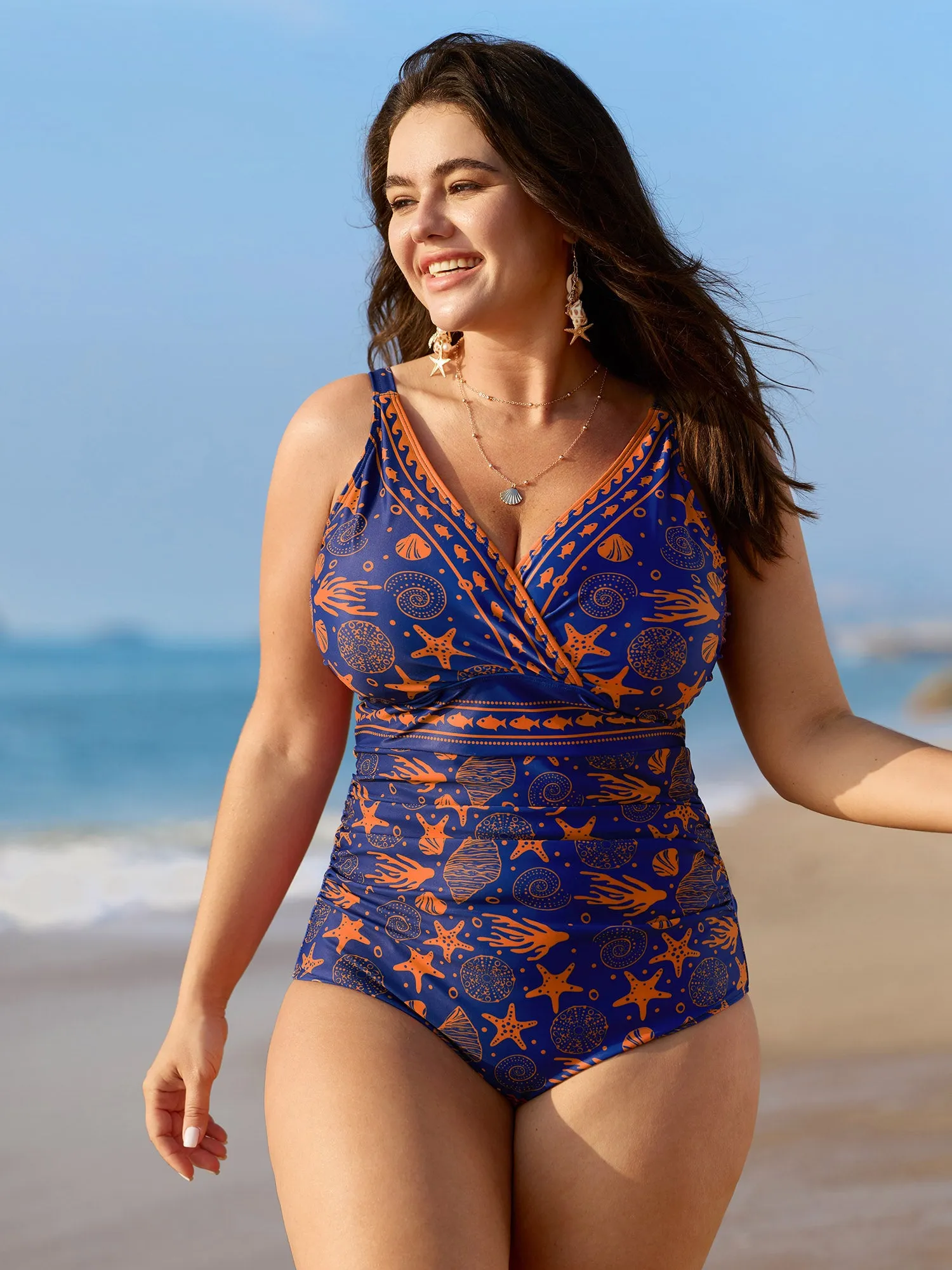 Ocean Print Shrink Pleat One-Piece Swimsuit sold by Bloomchic product image thumbnail 3