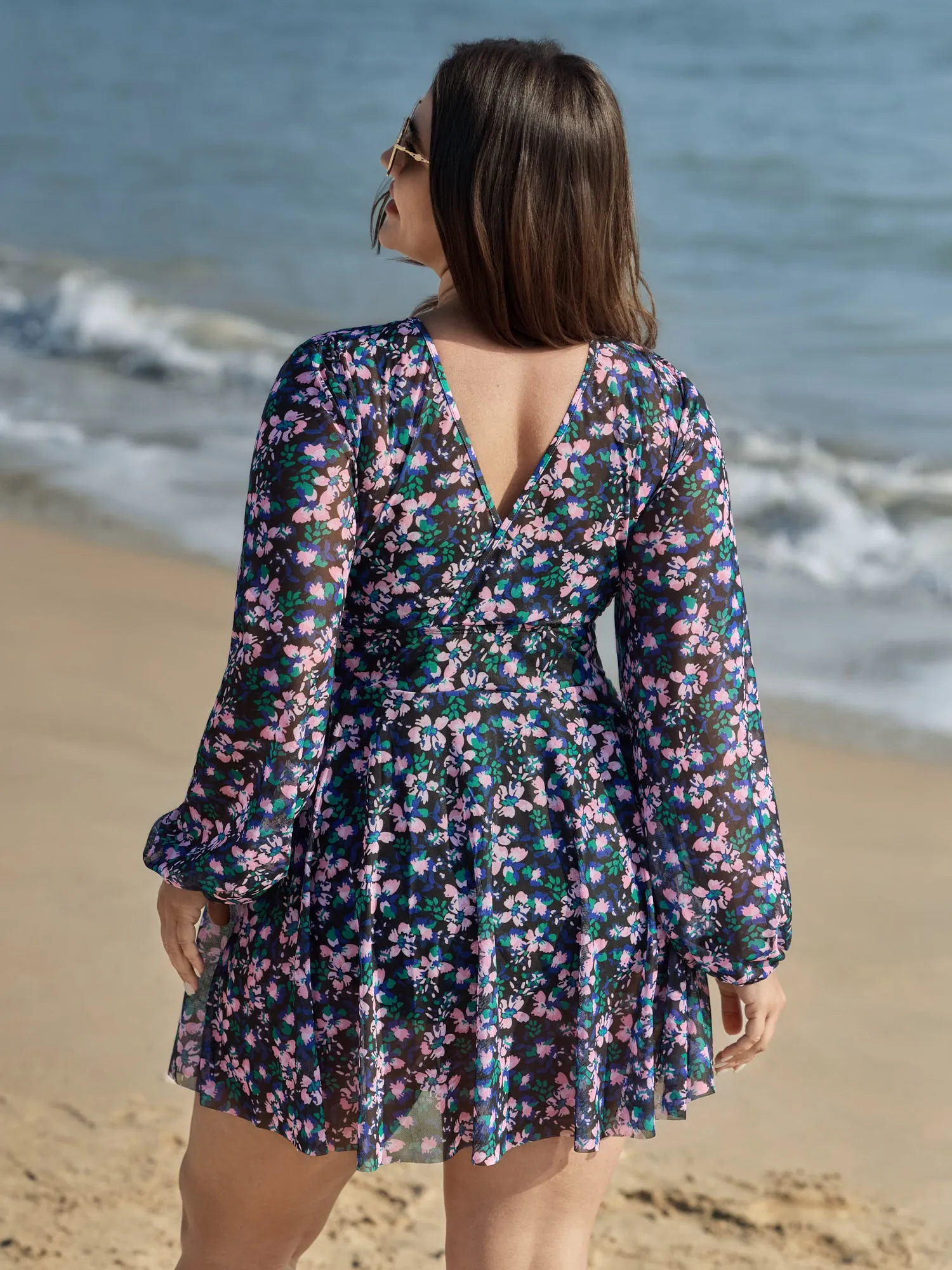 Floral Print Long Sleeve Layered Swim Dress sold by Bloomchic product image thumbnail 5