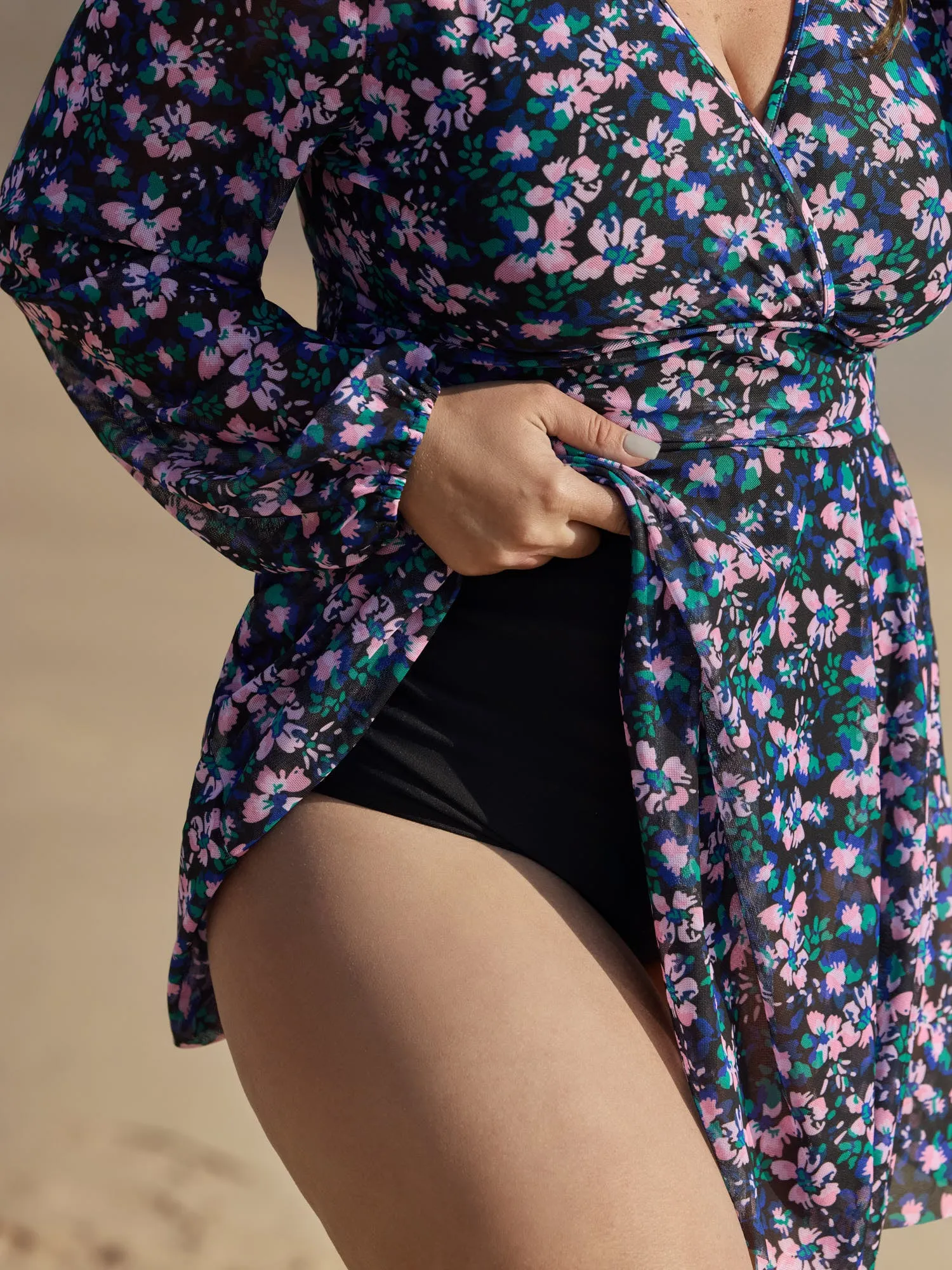Floral Print Long Sleeve Layered Swim Dress sold by Bloomchic product image thumbnail 4