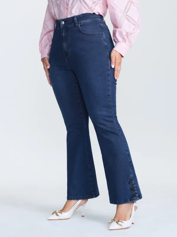 Mid-Rise Stretchy Flared Jeans sold by Bloomchic