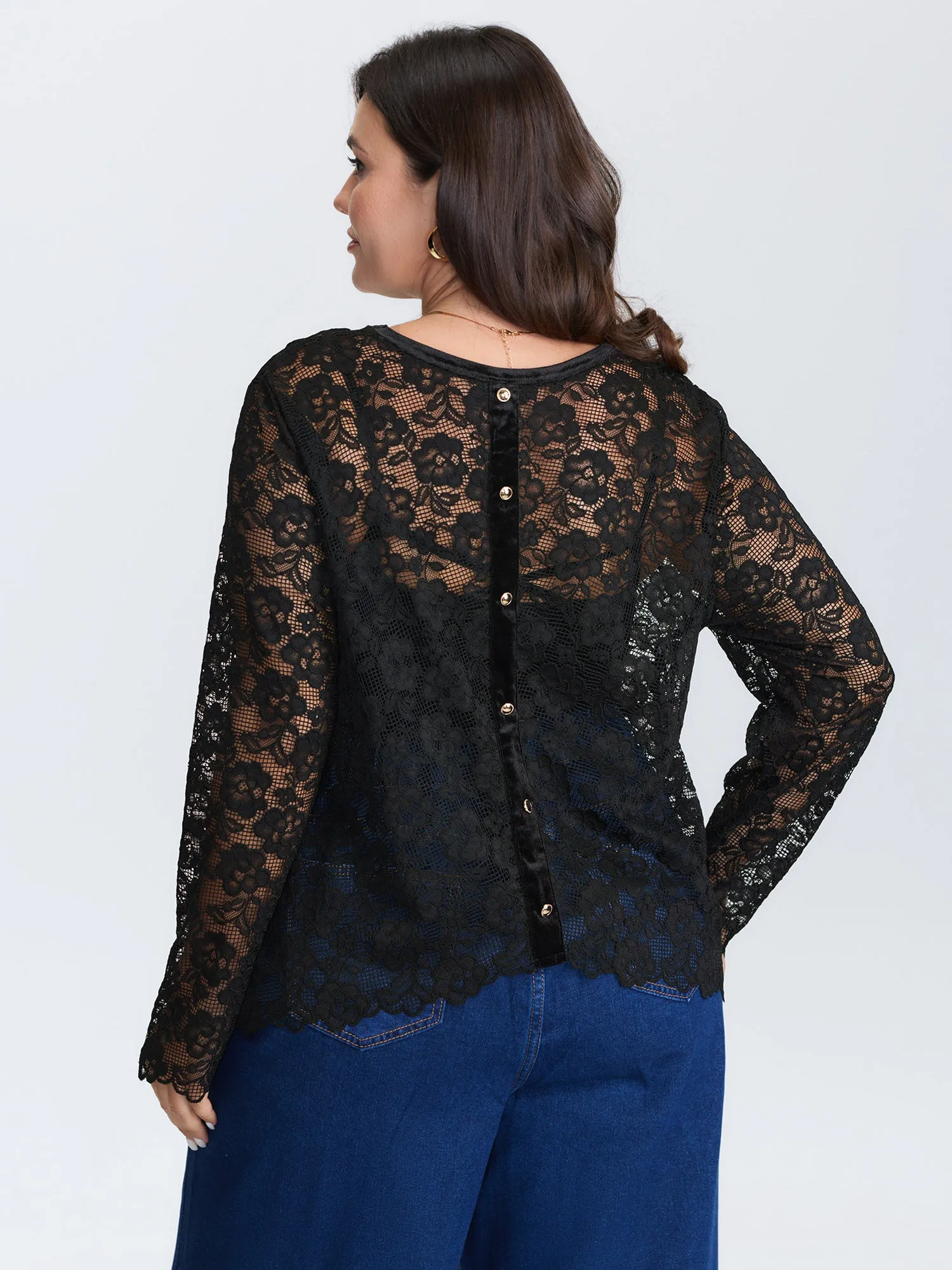Breathable Lace Button Back Sheer Blouse sold by Bloomchic product image thumbnail 5