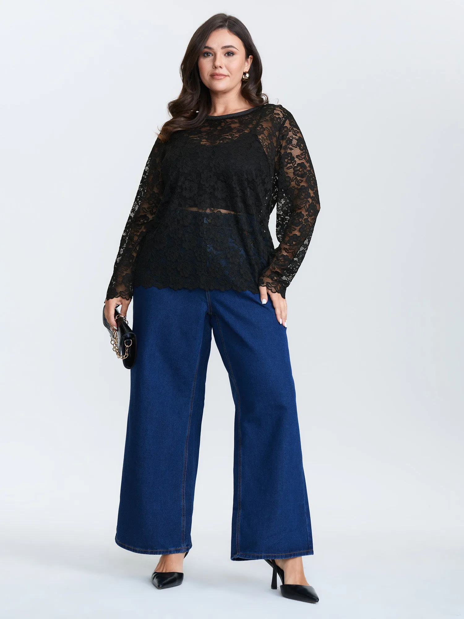 Breathable Lace Button Back Sheer Blouse sold by Bloomchic product image thumbnail 3