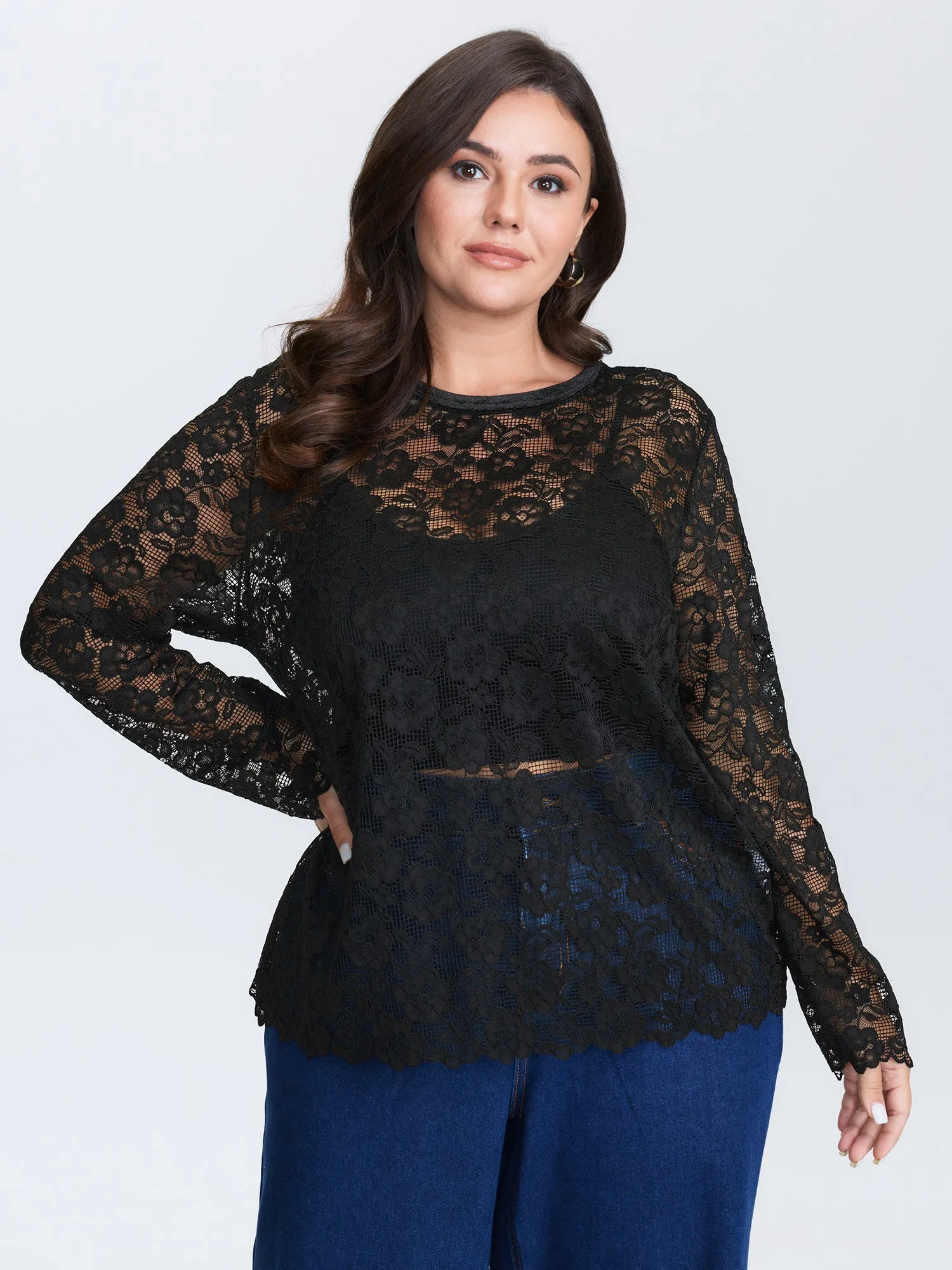 Breathable Lace Button Back Sheer Blouse sold by Bloomchic product image thumbnail 2