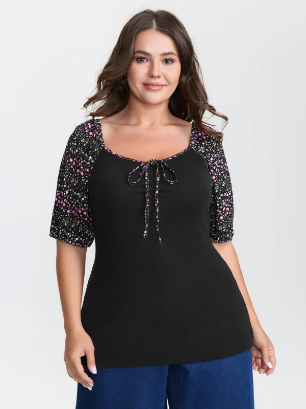 Floral Print Color Contrast T-Shirt sold by Bloomchic