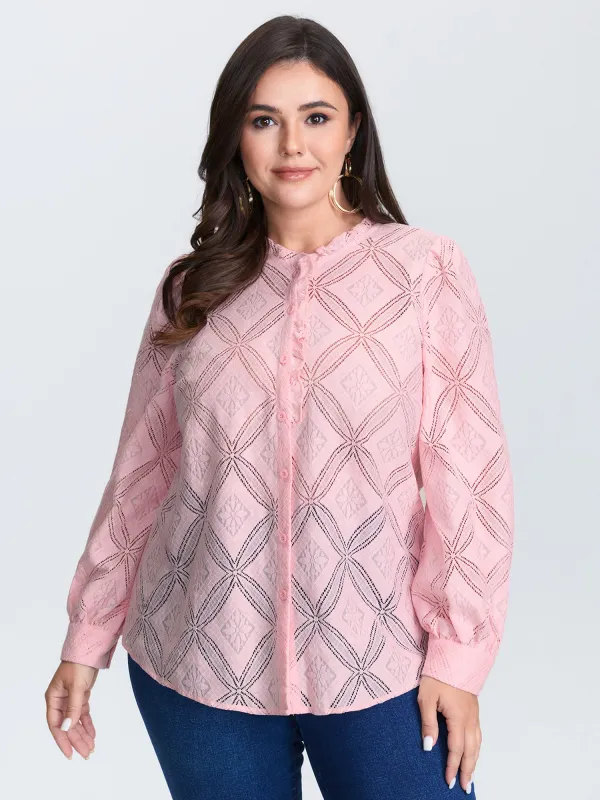 Geometric Texture Lace Trim Blouse sold by Bloomchic
