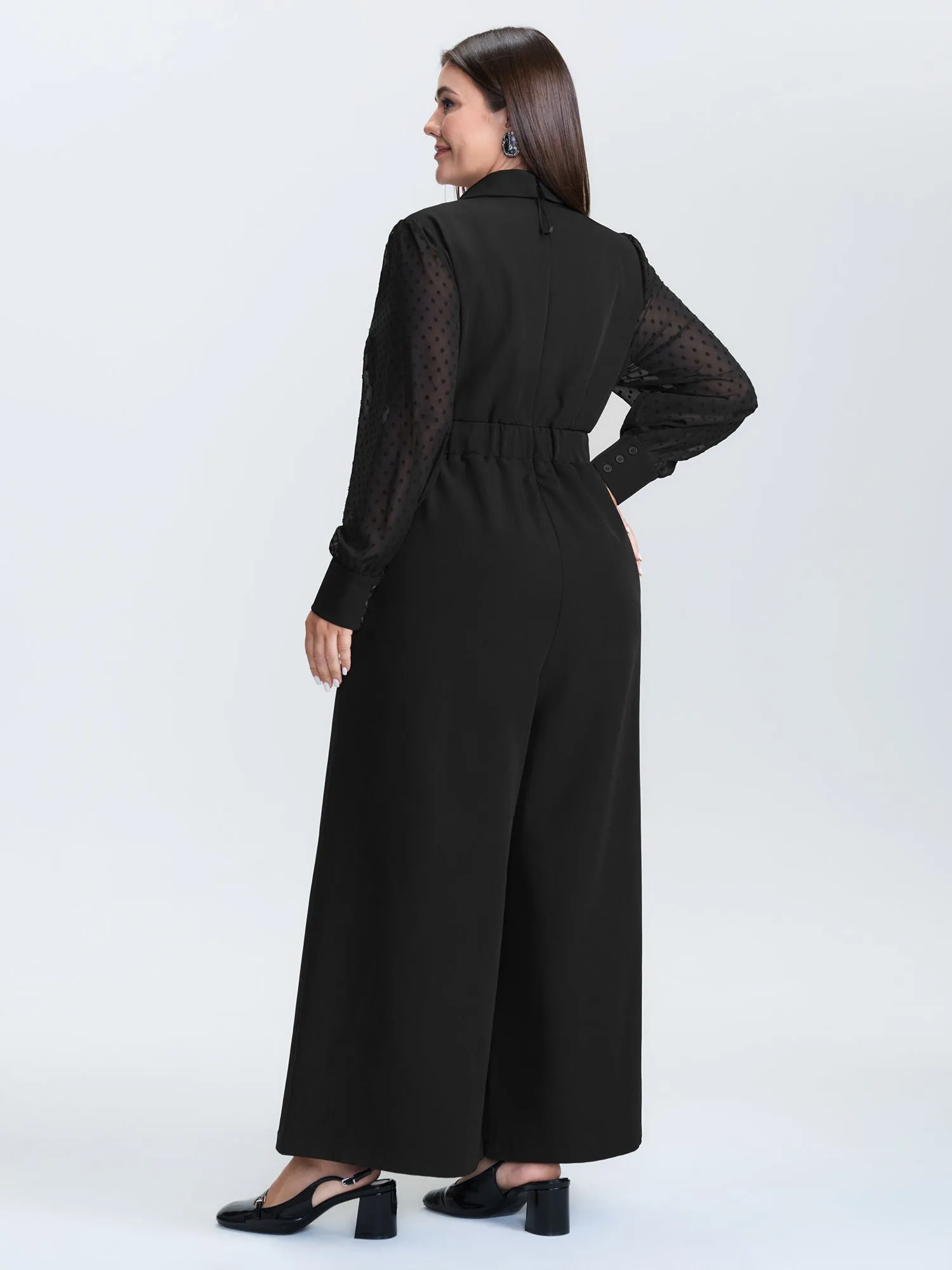 Sheer Sleeve Collared Wide-Leg Jumpsuit sold by Bloomchic product image thumbnail 4