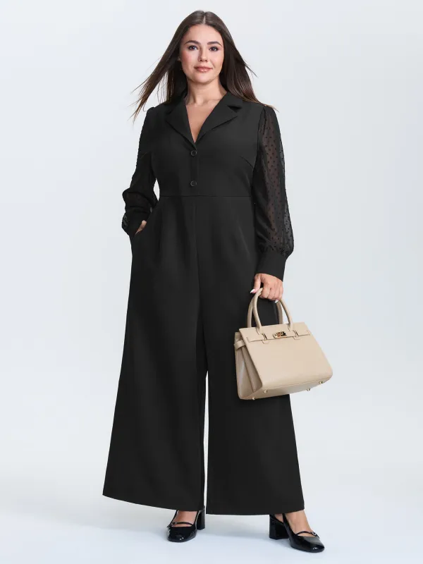 Sheer Sleeve Collared Wide-Leg Jumpsuit sold by Bloomchic