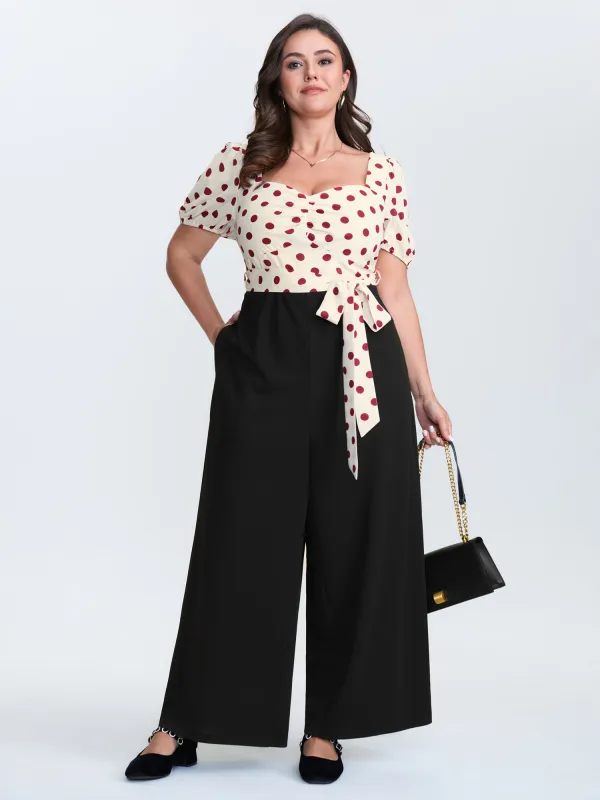 Polka Dots Waist-Tie Jumpsuit sold by Bloomchic
