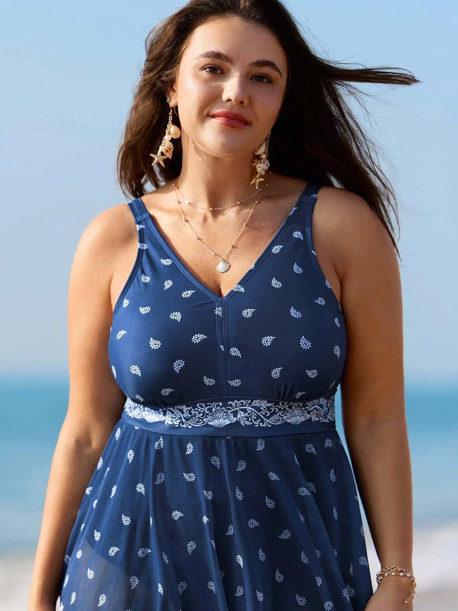 Boho Print Mesh Cinched-Flared Swim Dress sold by Bloomchic product image thumbnail 2