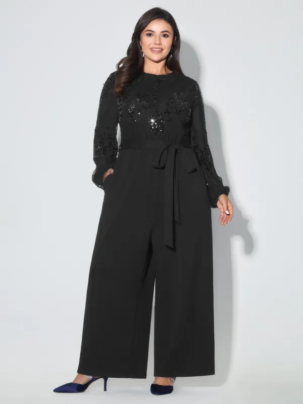 Supersoft Sequin Waist-Tie Jumpsuit sold by Bloomchic