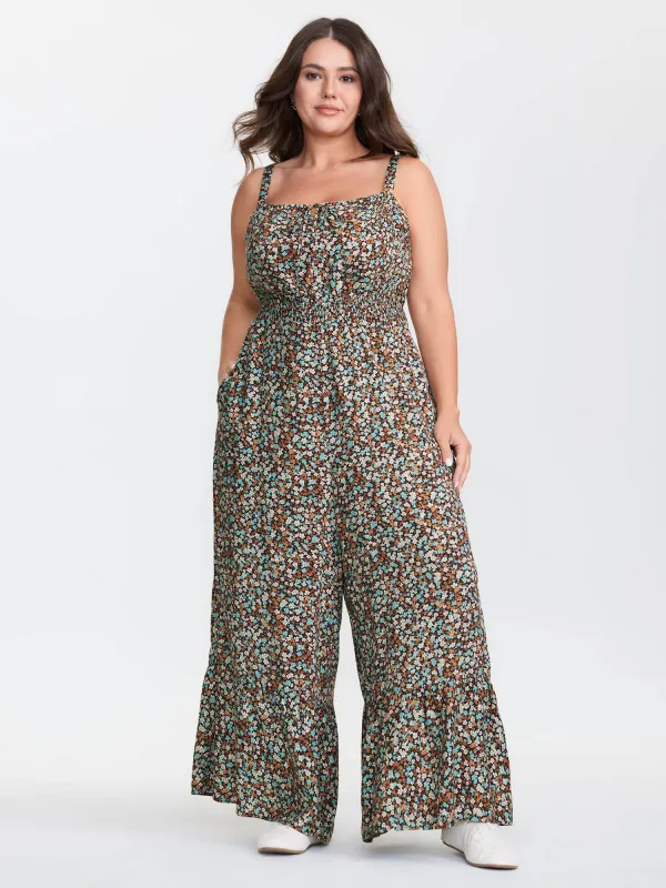 Supersoft Micro-Floral Print Ruffled Jumpsuit sold by Bloomchic