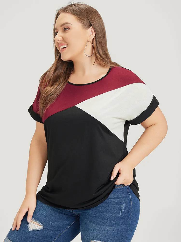 Crew Neck Colorblock Contrast Roll Dolman Sleeve T-shirt sold by Bloomchic product image thumbnail 5