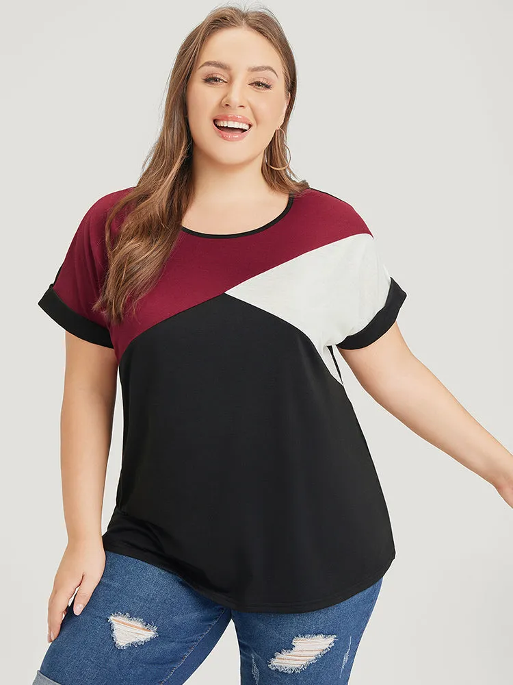Crew Neck Colorblock Contrast Roll Dolman Sleeve T-shirt sold by Bloomchic product image thumbnail 2