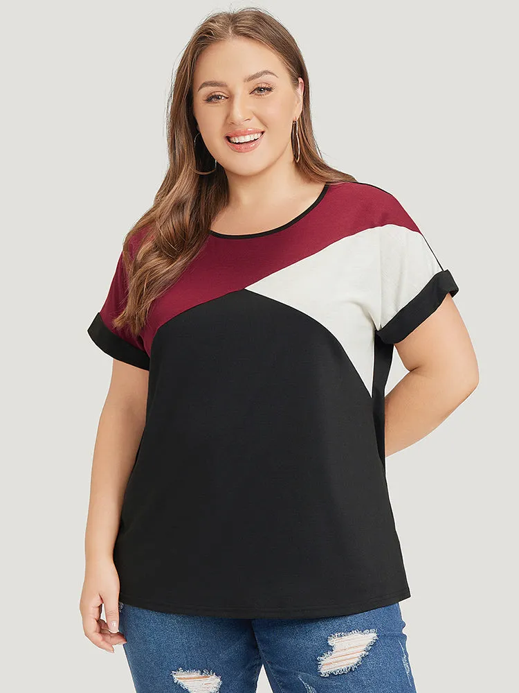 Crew Neck Colorblock Contrast Roll Dolman Sleeve T-shirt sold by Bloomchic product image thumbnail 4