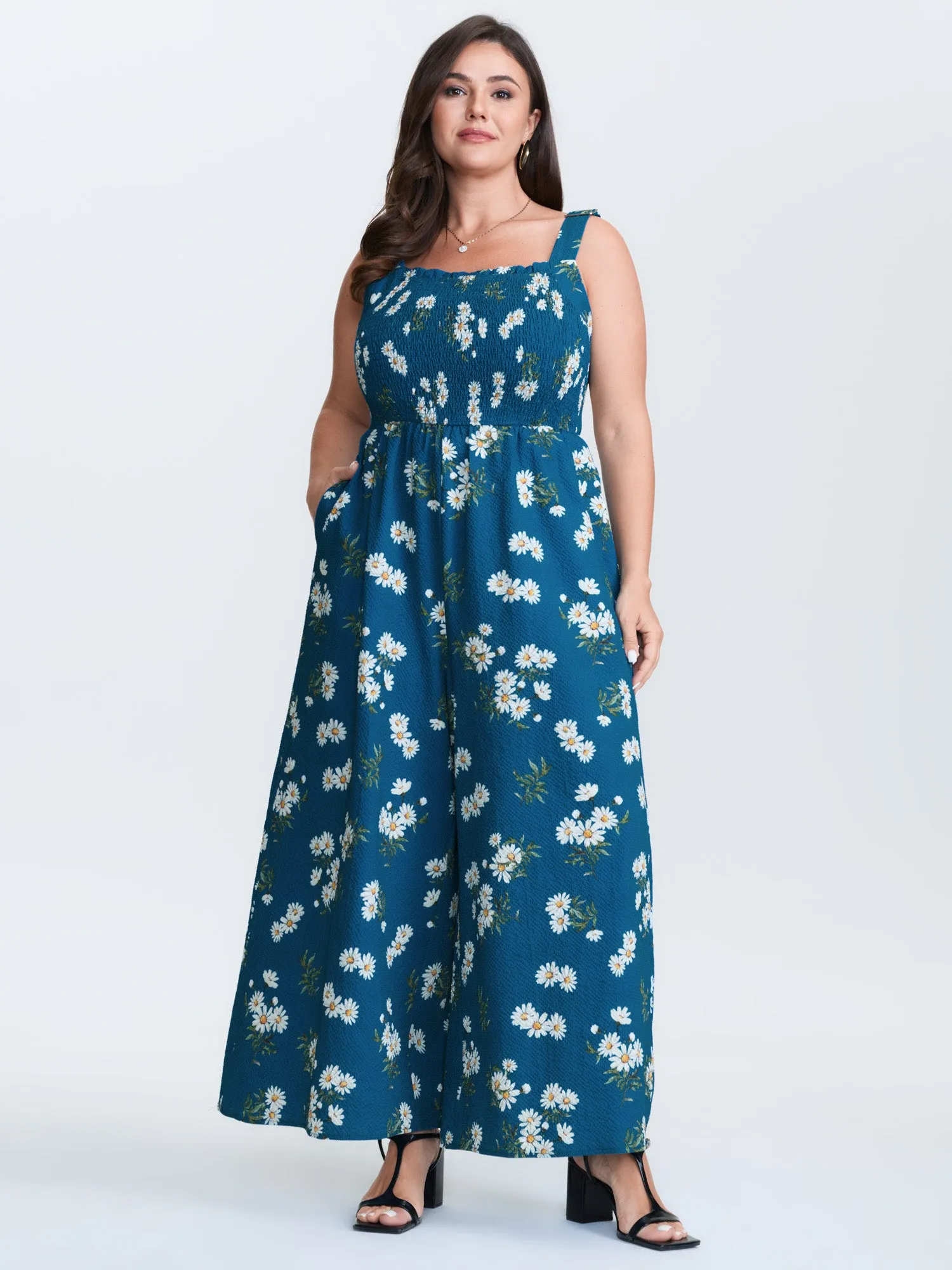 Stretchy Shirred Waist Floral Jumpsuit sold by Bloomchic