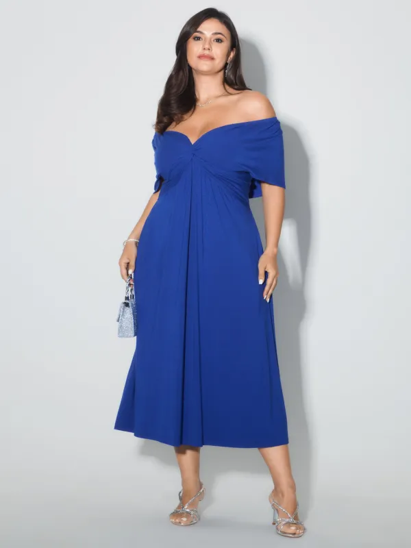 Supersoft Ruched Off-Shoulder Pocket Midi Dress made by Bloomchic