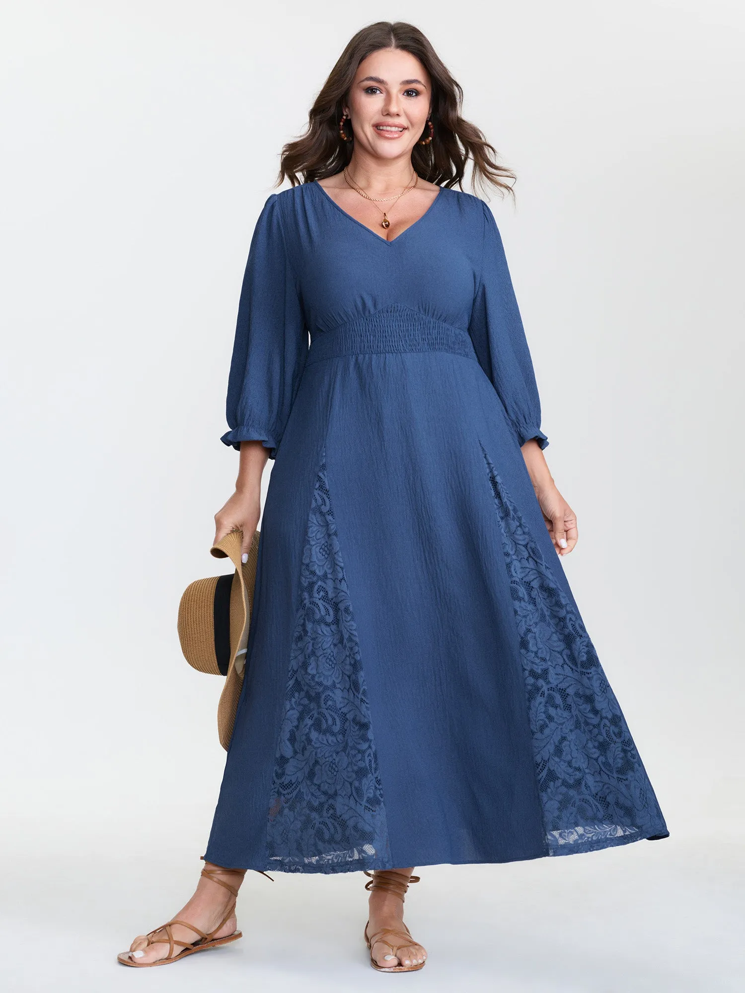 Lace Trim Cinched-Waist Maxi Dress sold by Bloomchic