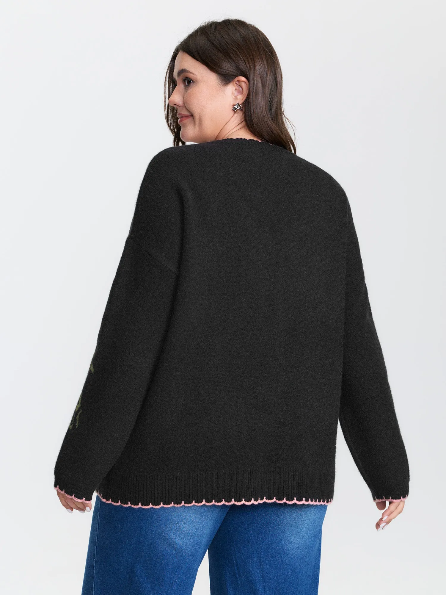Floral Pattern Jacquard Wavy Edge Knit Cardigan sold by Bloomchic product image thumbnail 4