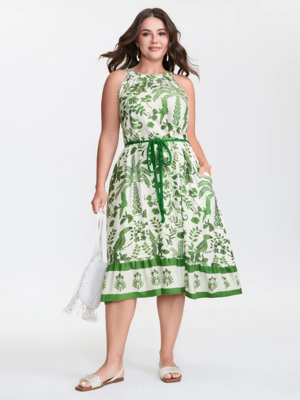 Floral Whisper Print Waist-Tie Midi Dress made by Bloomchic