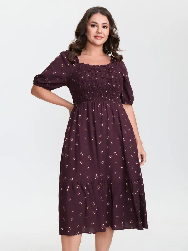 Micro Floral Shirred Bodice Midi Dress sold by Bloomchic