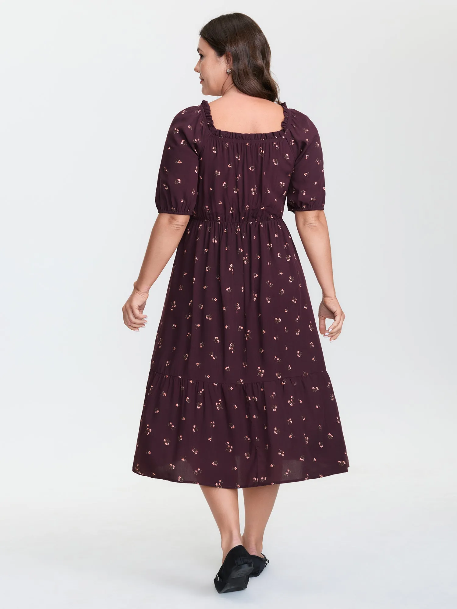 Micro Floral Shirred Bodice Midi Dress sold by Bloomchic product image thumbnail 4