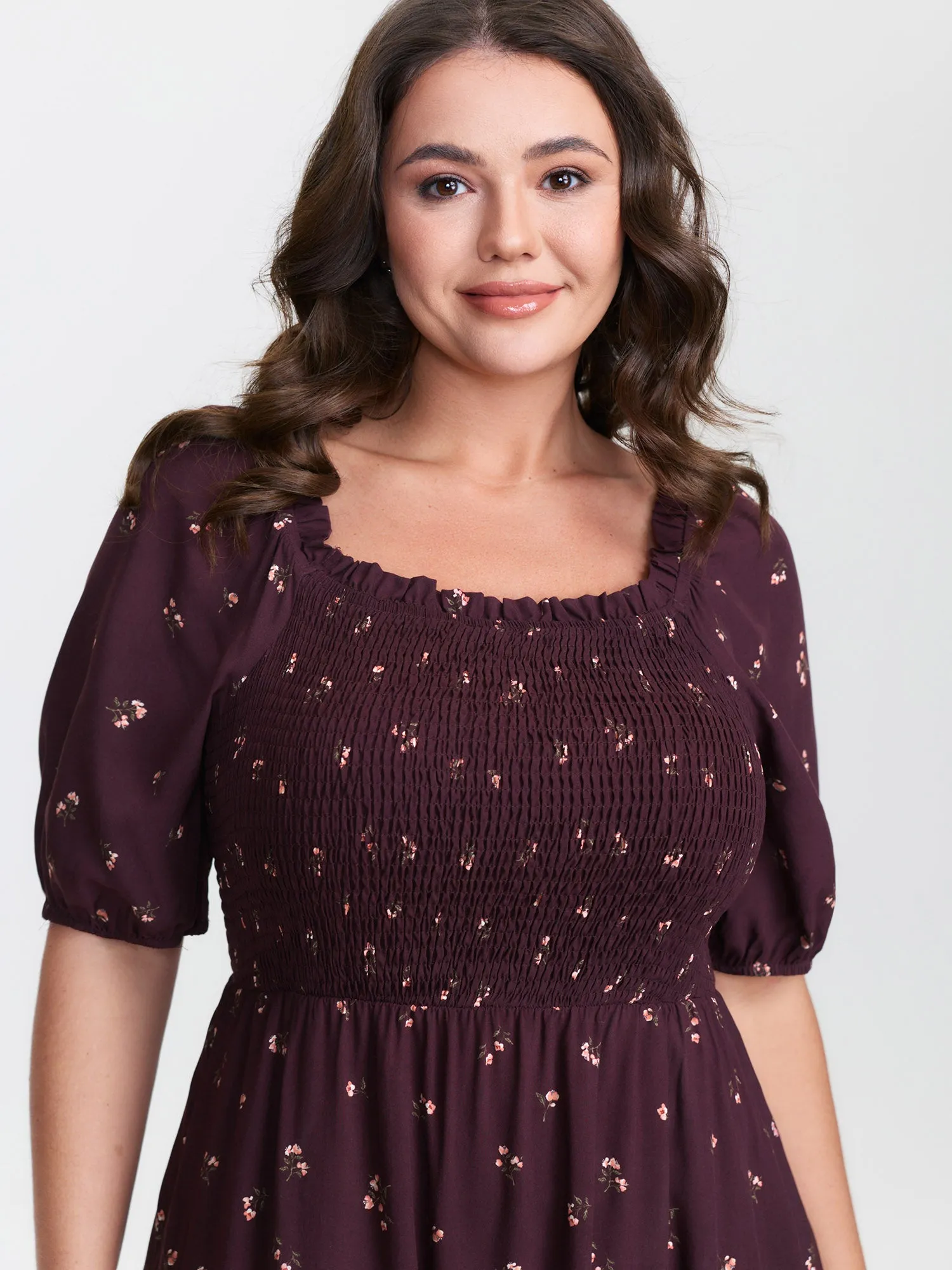 Micro Floral Shirred Bodice Midi Dress sold by Bloomchic product image thumbnail 2