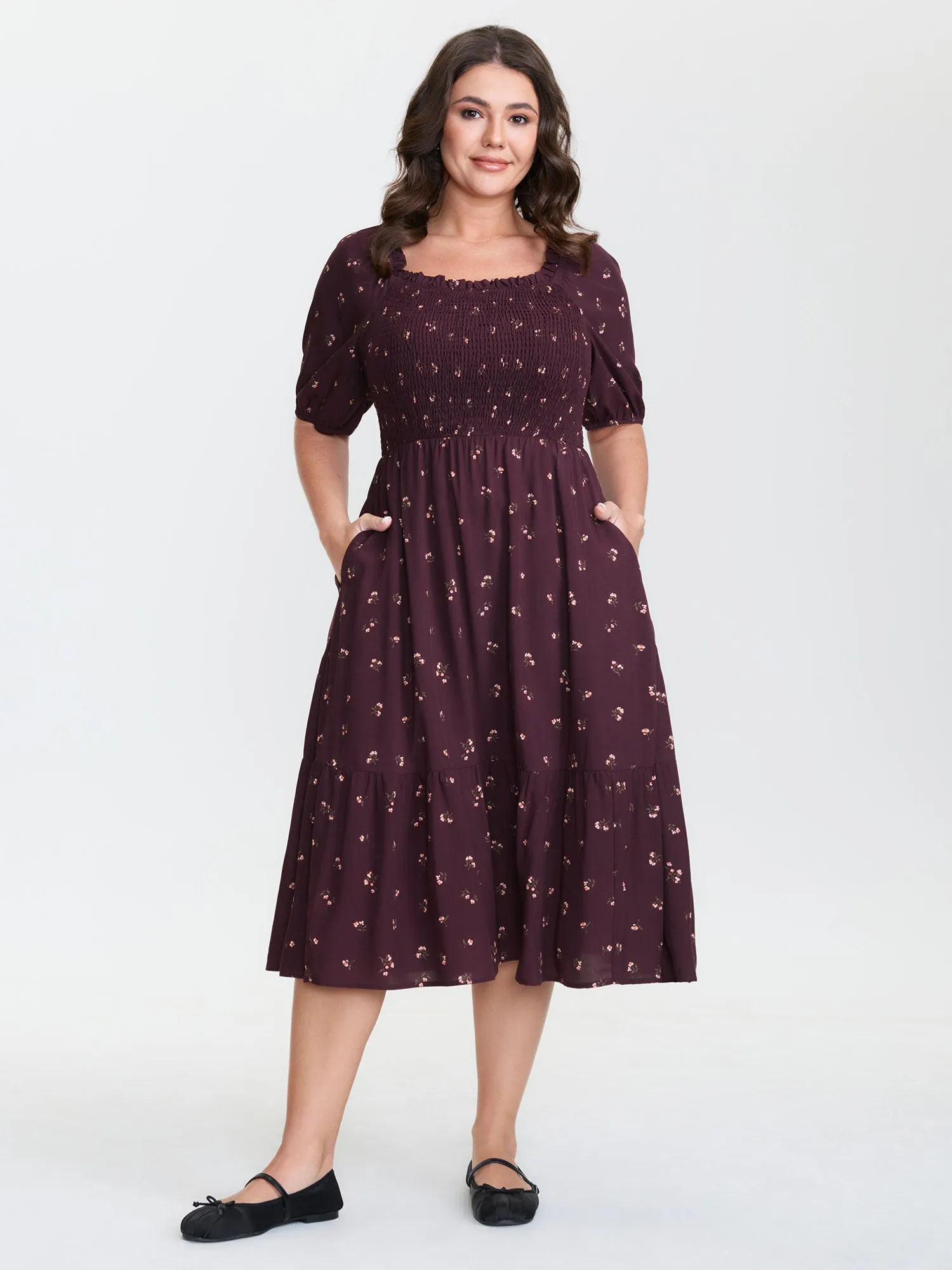 Micro Floral Shirred Bodice Midi Dress sold by Bloomchic product image thumbnail 3